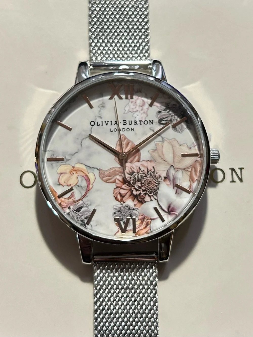 Olivia Burton Marble Florals Watch With 38mm Grey Marble design Floral Face